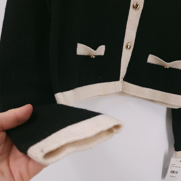 French Connection Vhari Contrast Trim Black Cream Cardigan Sweater Womens M - Picture 6 of 11